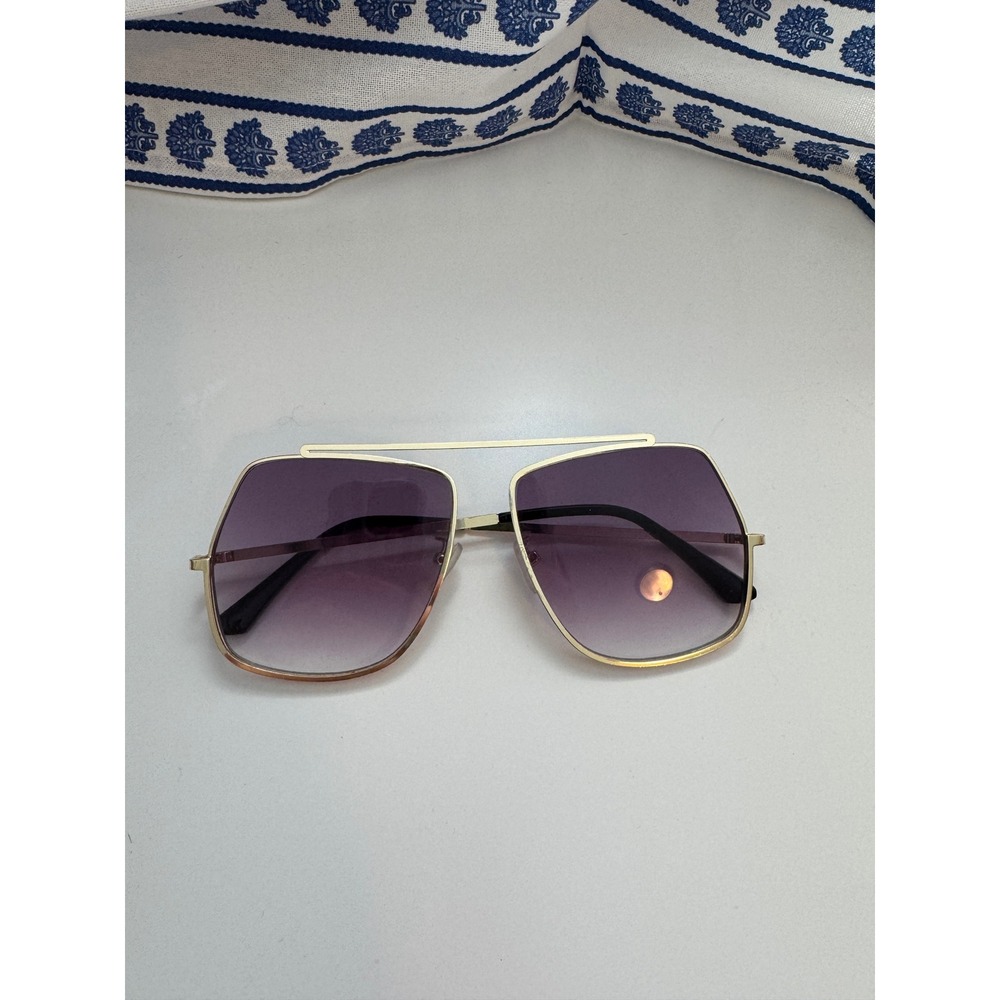 Fifth & Ninth Gold Geometric Aviator Sunglasses with Gradient Lenses